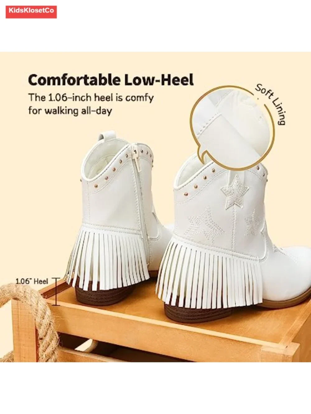 Girls Cowgirl Western Boots Side Zipper Tassel Ankle Boots Faux Leather
